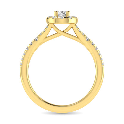 Diamond  Split Shank Single Halo Bridal Ring 1 ct tw Pear Cut in 14K Yellow Gold