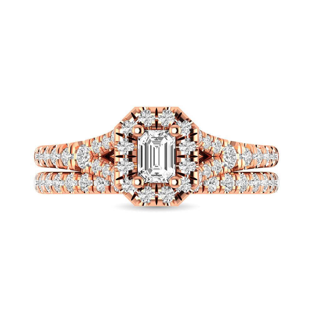 Diamond  Split Shank Single Halo Bridal Ring 1 ct tw Emerald Cut in 14K Rose Gold