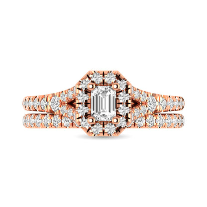 Diamond  Split Shank Single Halo Bridal Ring 1 ct tw Emerald Cut in 14K Rose Gold