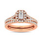 Diamond  Split Shank Single Halo Bridal Ring 1 ct tw Emerald Cut in 14K Rose Gold