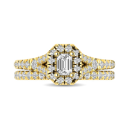 Diamond  Split Shank Single Halo Bridal Ring 1 ct tw Emerald Cut in 14K Yellow Gold