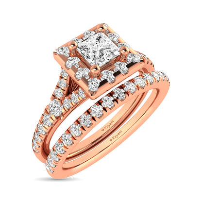 Diamond  Split Shank Single Halo Bridal Ring 1 ct tw Princess Cut in 14K Rose Gold