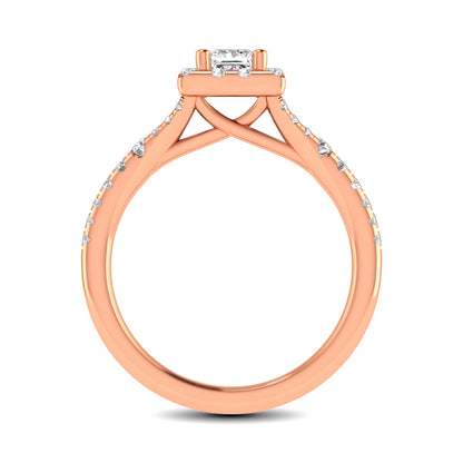 Diamond  Split Shank Single Halo Bridal Ring 1 ct tw Princess Cut in 14K Rose Gold