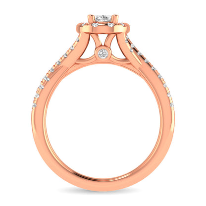 Diamond  Twist Shank Single Halo Bridal Ring 1 ct tw Oval Cut in 14K Rose Gold