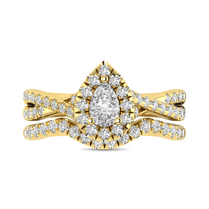 Diamond  Twist Shank Single Halo Bridal Ring 1 ct tw Pear Cut in 14K Yellow Gold