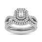 Diamond Twist Shank Double Halo Bridal Ring 3/4 ct tw Emerald Cut in 14K White Gold