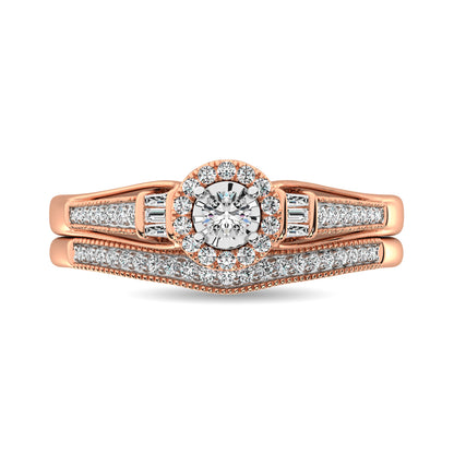 Diamond Bridal Ring 1/4 ct tw in Round and Straight Baguette in 10K Rose Gold