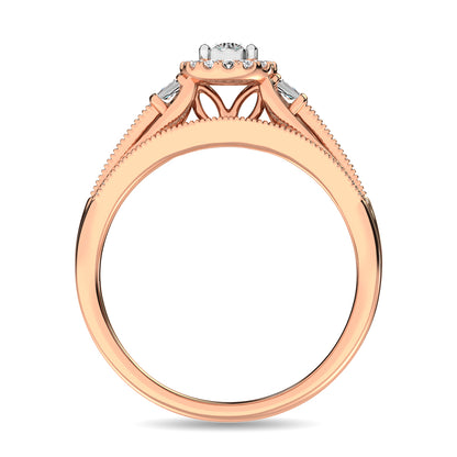 Diamond Bridal Ring 1/4 ct tw in Round and Straight Baguette in 10K Rose Gold