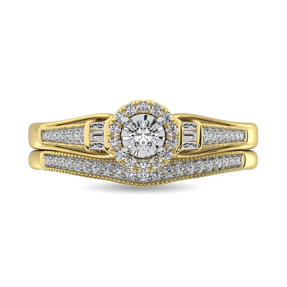 Diamond Bridal Ring 1/4 ct tw in Round and Straight Baguette in 10K Yellow Gold