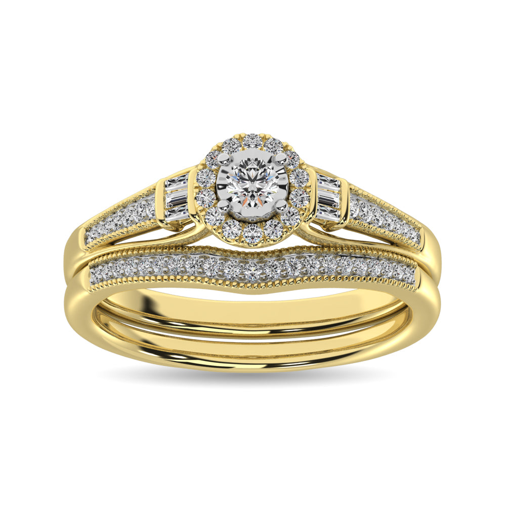 Diamond Bridal Ring 1/4 ct tw in Round and Straight Baguette in 10K Yellow Gold