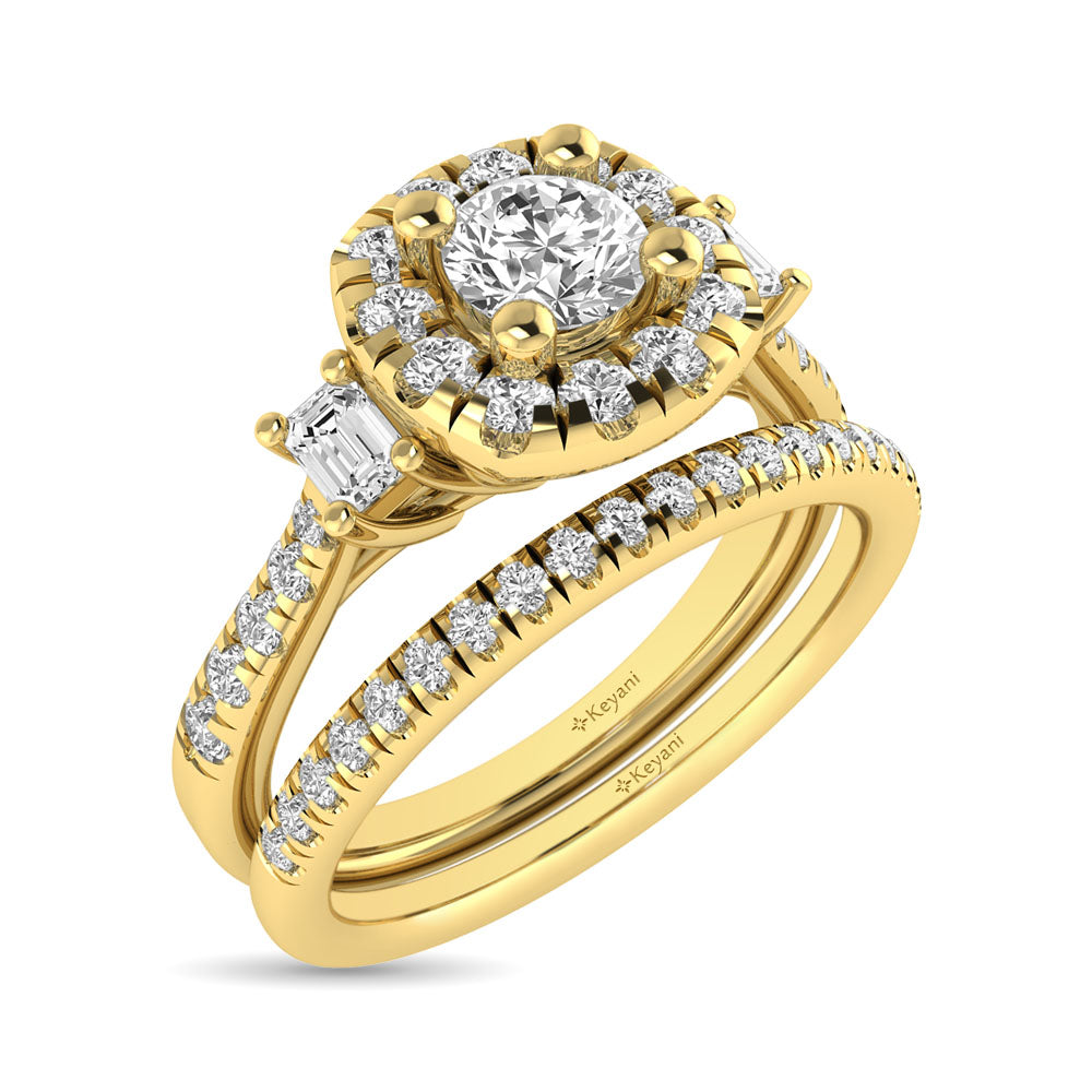 Diamond Classic Shank Single Halo Bridal Ring 1 ct tw Round Cut in 14K Yellow Gold