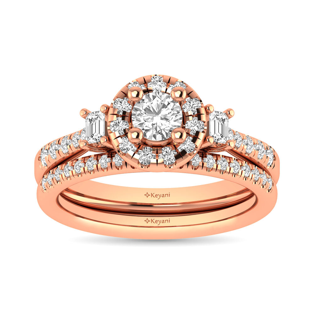 Diamond Classic Shank Single Halo Bridal Ring 1 ct tw Round Cut in 14K Rose Gold