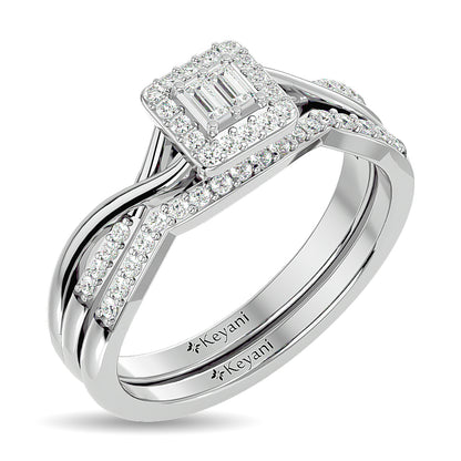 Diamond 1/4 ct tw Round and Straight Baguette Bridal Ring in 10K White Gold