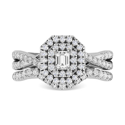 Diamond 1 Ct.Tw. Emerald Cut Bridal Ring in 14K White Gold