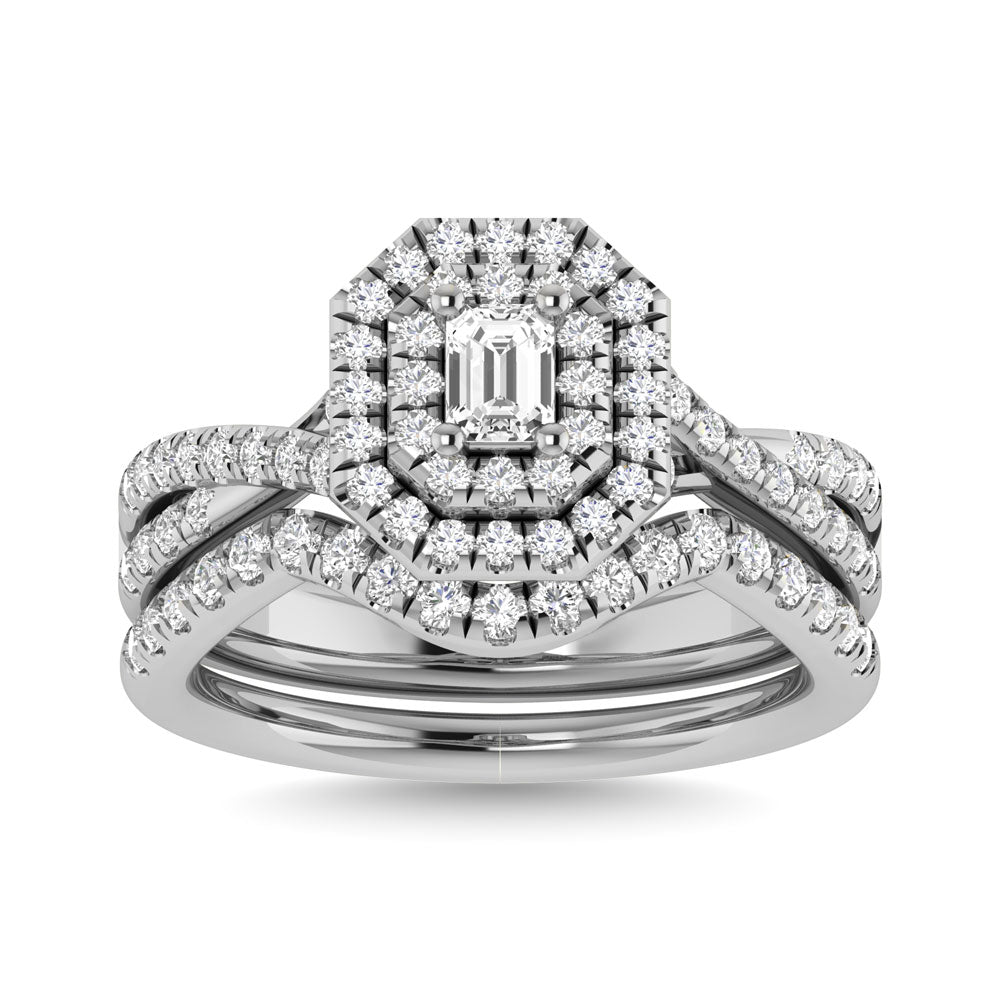 Diamond 1 Ct.Tw. Emerald Cut Bridal Ring in 14K White Gold