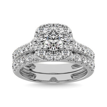Diamond 2 ct tw Cushion Halo Bridal Ring in 14K White Gold