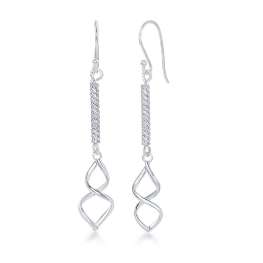 Sterling Silver Hammered Bar & Twist Design Dangle Earrings