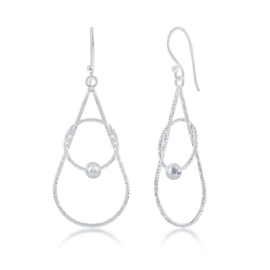 Sterling Silver Diamond-Cut Pear-Shaped Open Circle With  Bead Earrings