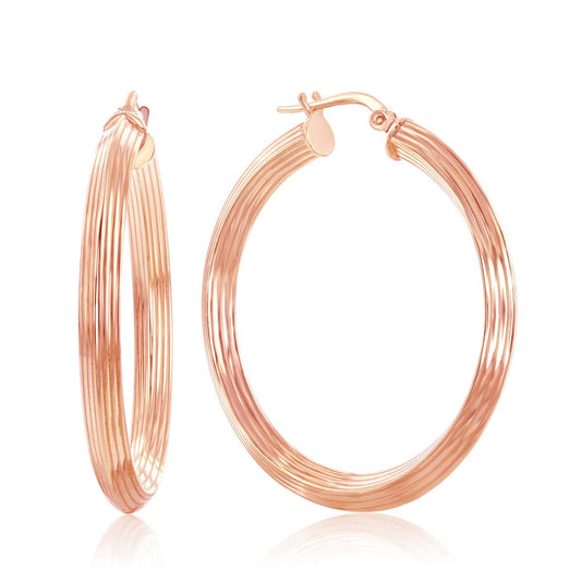 Sterling Silver 35mm Designed Hoop Earrings - Rose Gold Plated