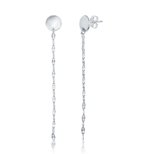 Sterling Silver Disc with Dangling Fancy Chain Earrings
