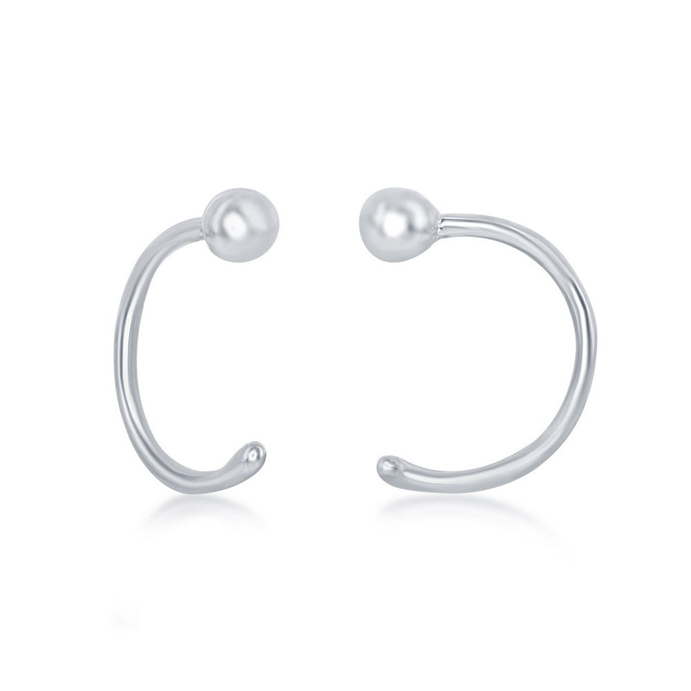 Sterling Silver Bead Half Hoop Earrings