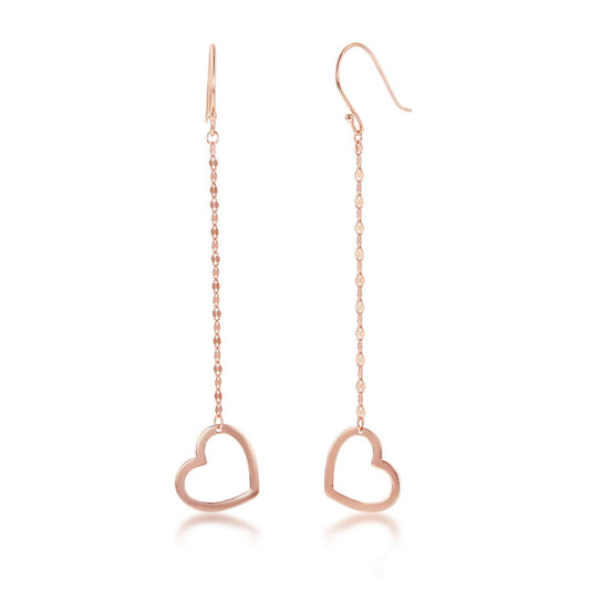 Sterling Silver Fancy Chain with Open Heart Earrings - Rose Gold Plated