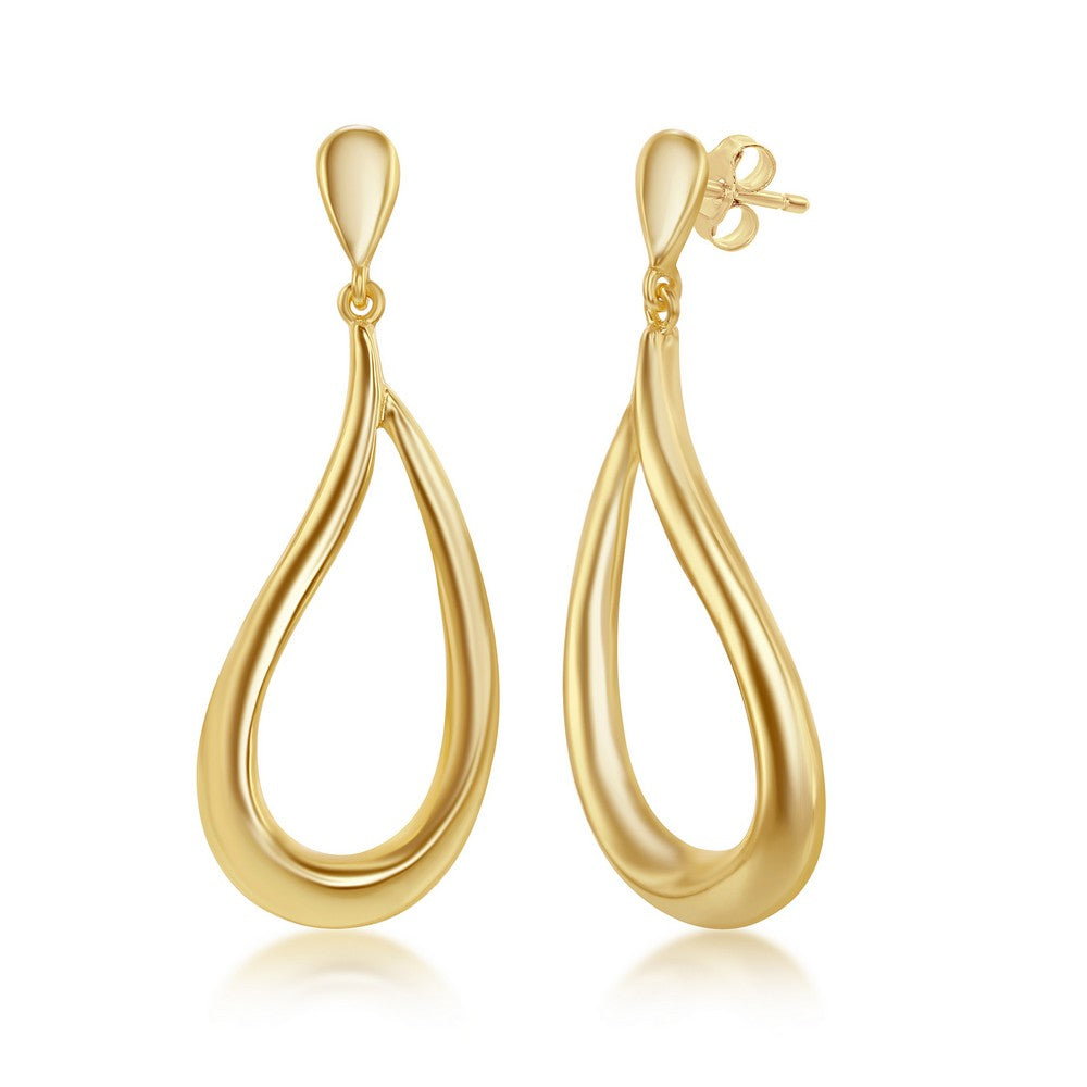 Sterling Silver Teardrop Dangling Earrings - Gold Plated