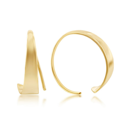 Sterling Silver Flat Bar Half Hoop Earrings - Gold Plated