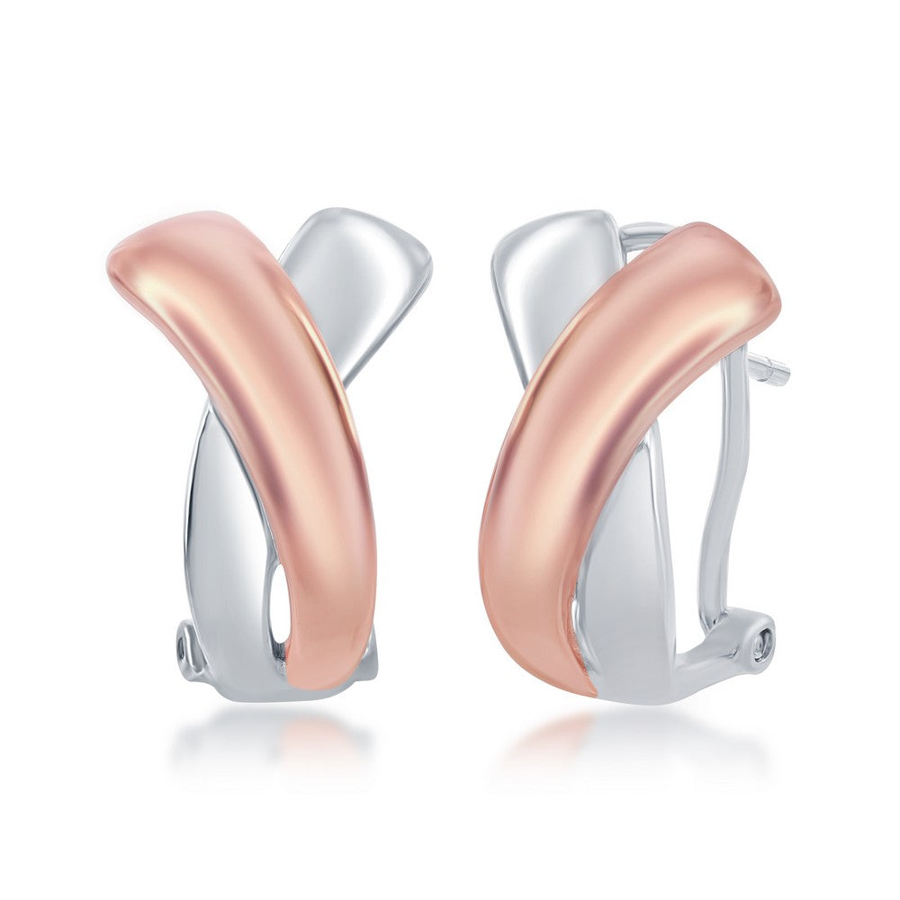 Sterling Silver Two-Tone Rose Gold Plated Awareness Ribbon Earrings