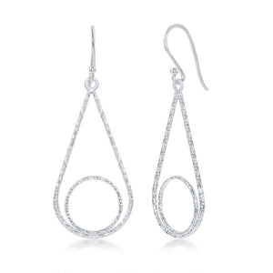 Sterling Silver Diamond-Cut Pearshaped Circle Earrings