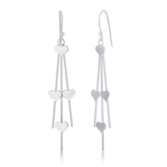 Sterling silver Triple Wire Heart Dangling Earrings