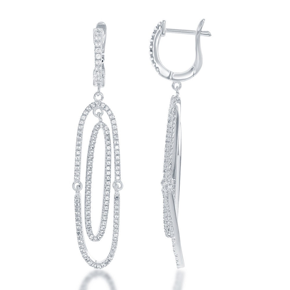 Sterling Silver White Topaz Open Double Oval Earrings