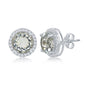 Sterling Silver 5.7cttw Green Amethyst Center Stone with 0.882cttw White Topaz Border Stud Earrings