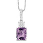 Sterling Silver 3.437 ct  Rectangular Amethyst with .165 ct White Topaz Necklace