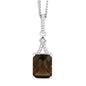 Sterling Silver 3.18 ct Octagon Smokey Quartz with .112 ct White Topaz Necklace