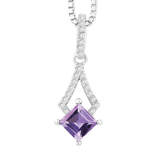 Sterling Silver .595 ct Square Amethyst with .179 ct White Topaz Necklace