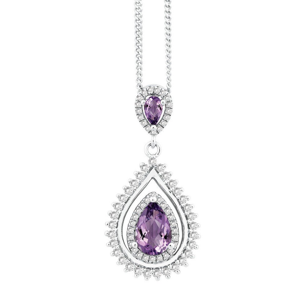 Sterling Silver 1.19cttw Double Pear Amethyst with .84 ct White Topaz Necklace
