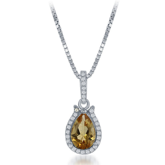 Sterling Silver 1.21 ct Pear Citrine with .24 ct White Topaz Necklace