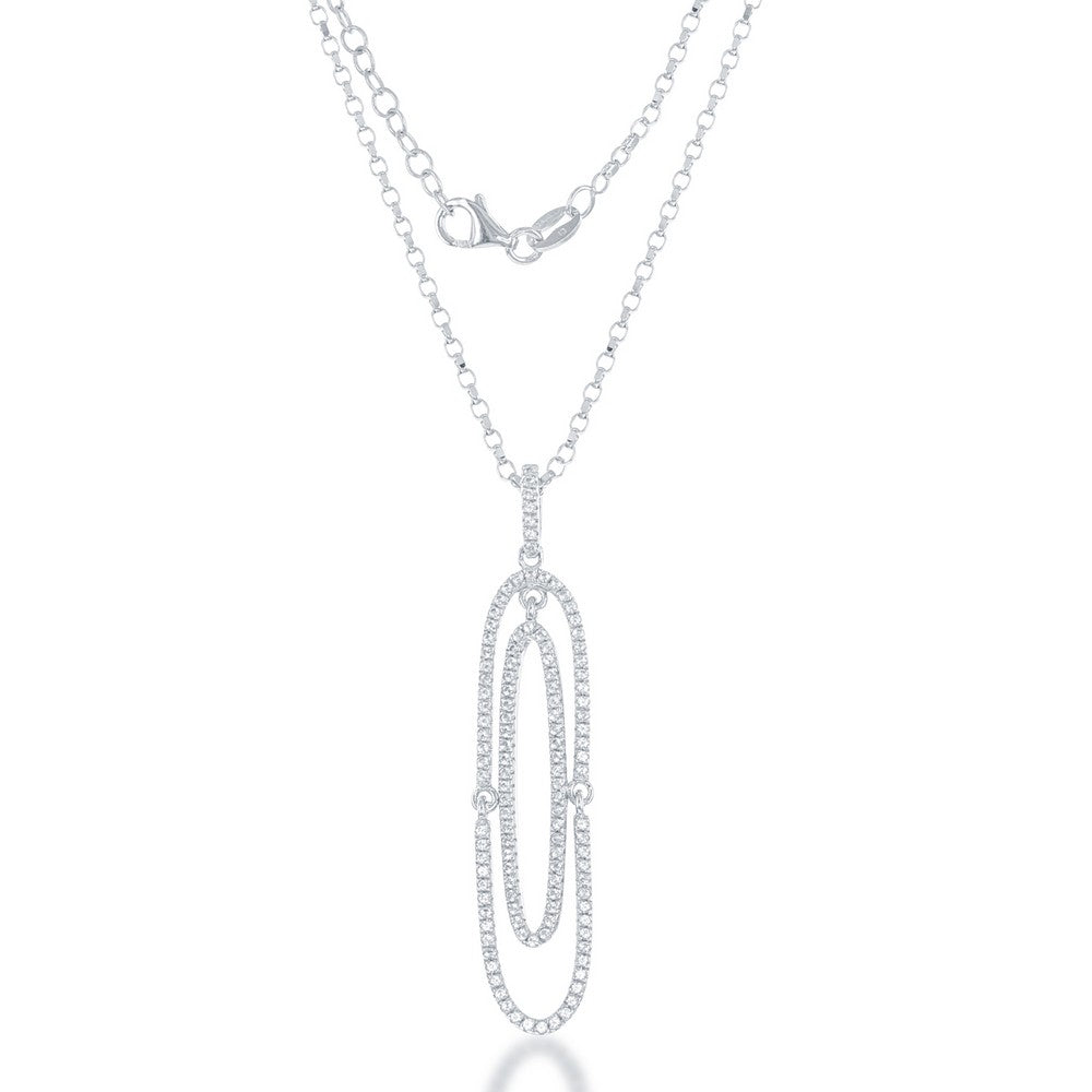 Sterling Silver White Topaz Open Double Oval Pendant