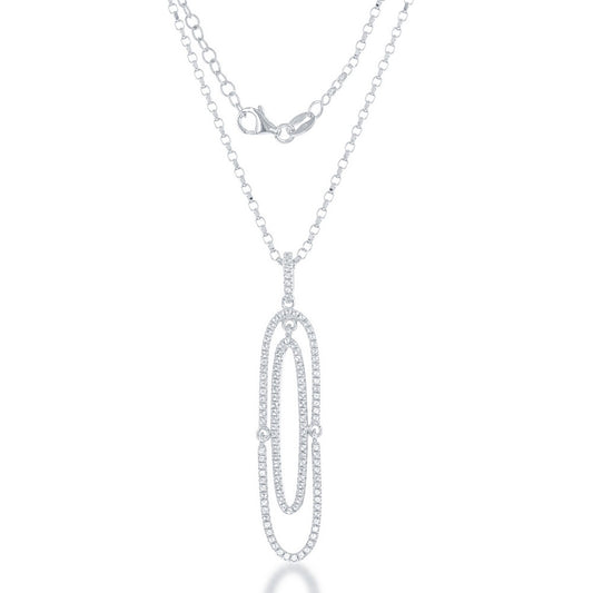 Sterling Silver White Topaz Open Double Oval Pendant