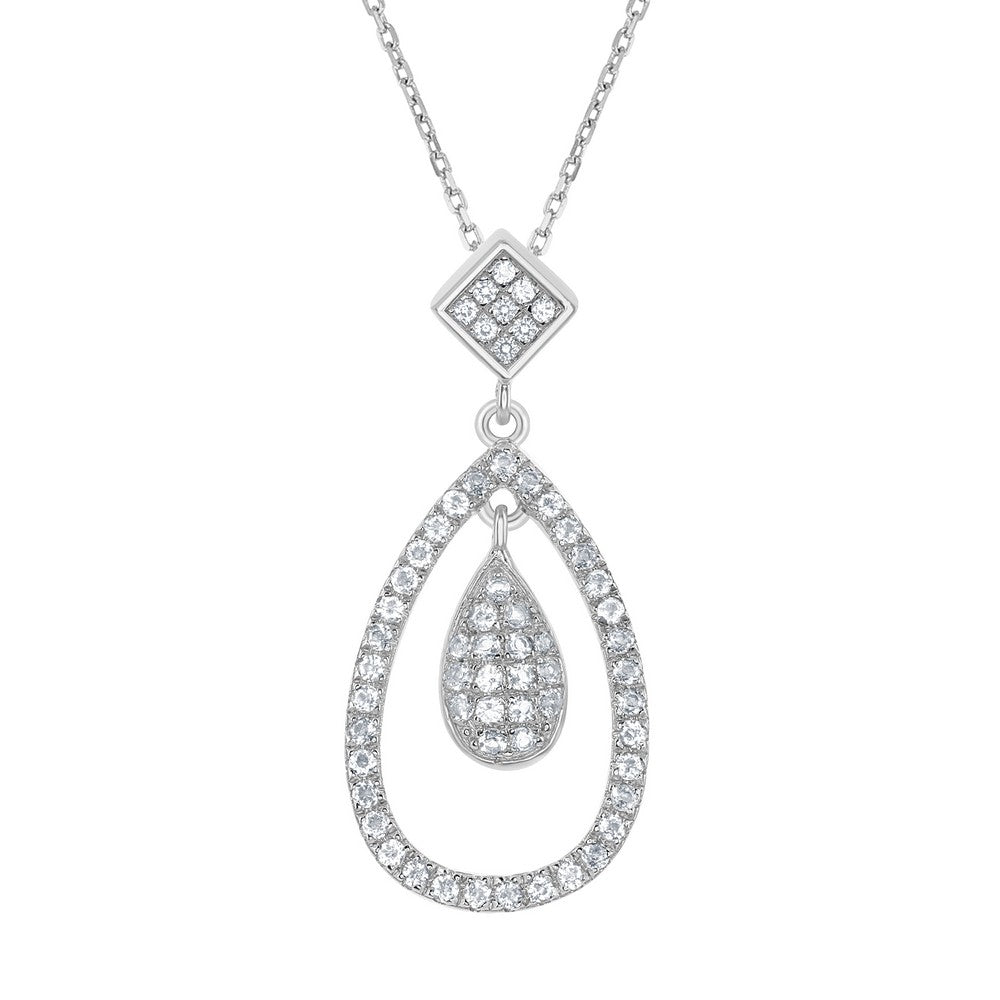 Sterling Silver Double Dangling 1.88cttw White Topaz Teardrop Bridal Pendant