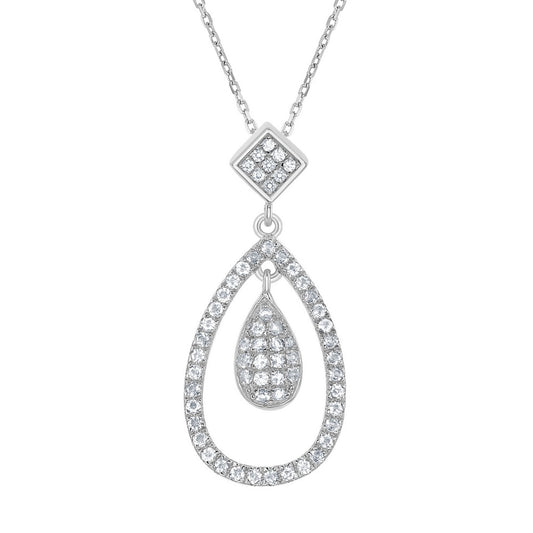 Sterling Silver Double Dangling 1.88cttw White Topaz Teardrop Bridal Pendant