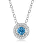 Sterling Silver 4mm Round Blue Topaz Surrounded by White Topaz 1.4cttw  Pendant