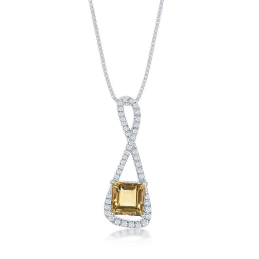 Sterling Silver 0.46cttw White Topaz Infinity with Four-Prong 2.62cttw Citrine Necklace