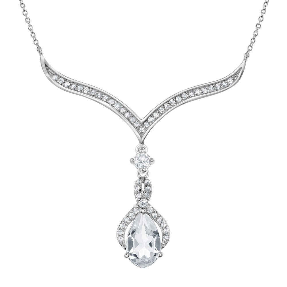 Sterling Silver 2.105 cttw White Topaz Dangling Teardrop Necklace
