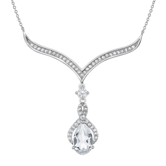 Sterling Silver 2.105 cttw White Topaz Dangling Teardrop Necklace