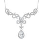 Sterling Silver 2.9cttw White Topaz Elaborate Designed Teardrop Bridal Necklace