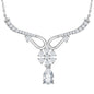 Sterling Silver Y Design Flower and 3.15 cttw White Topaz Teardrop Bridal Neckalce