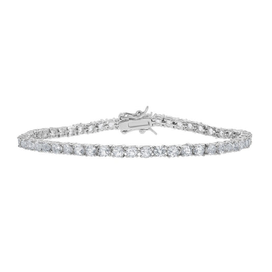 Sterling Silver 3mm Prong-Set Round 6.63 cttw White Topaz Tennis Bracelet