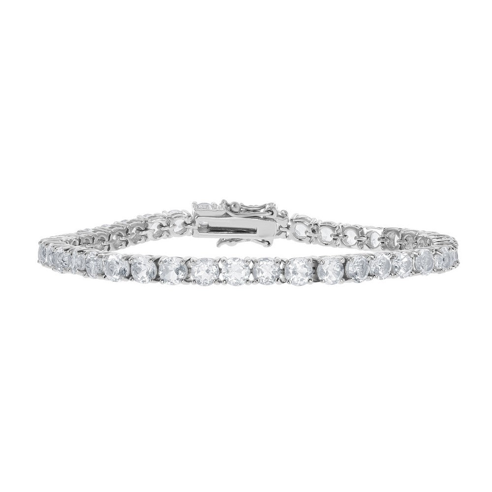 Sterling Silver 4mm Prong-Set Round 8 cttw White Topaz Tennis Bracelet